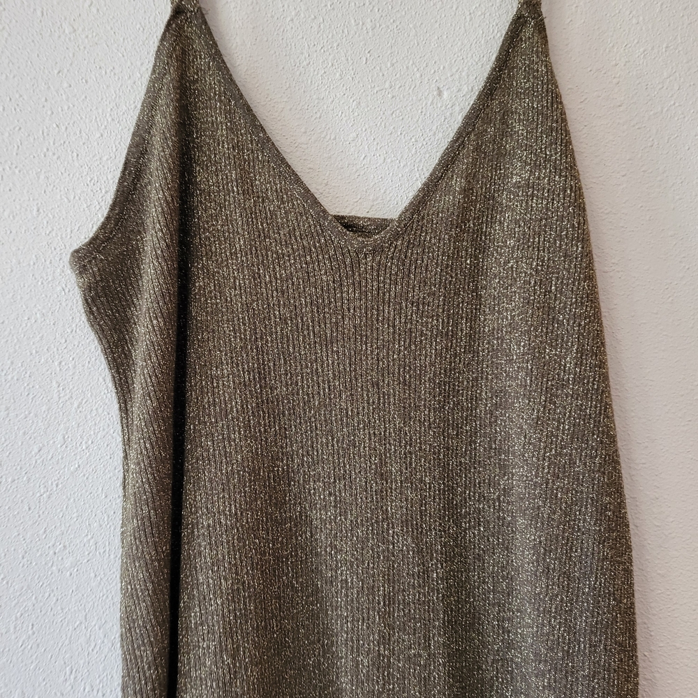 Metallic Olive Green Maxi Dress with V-Neck